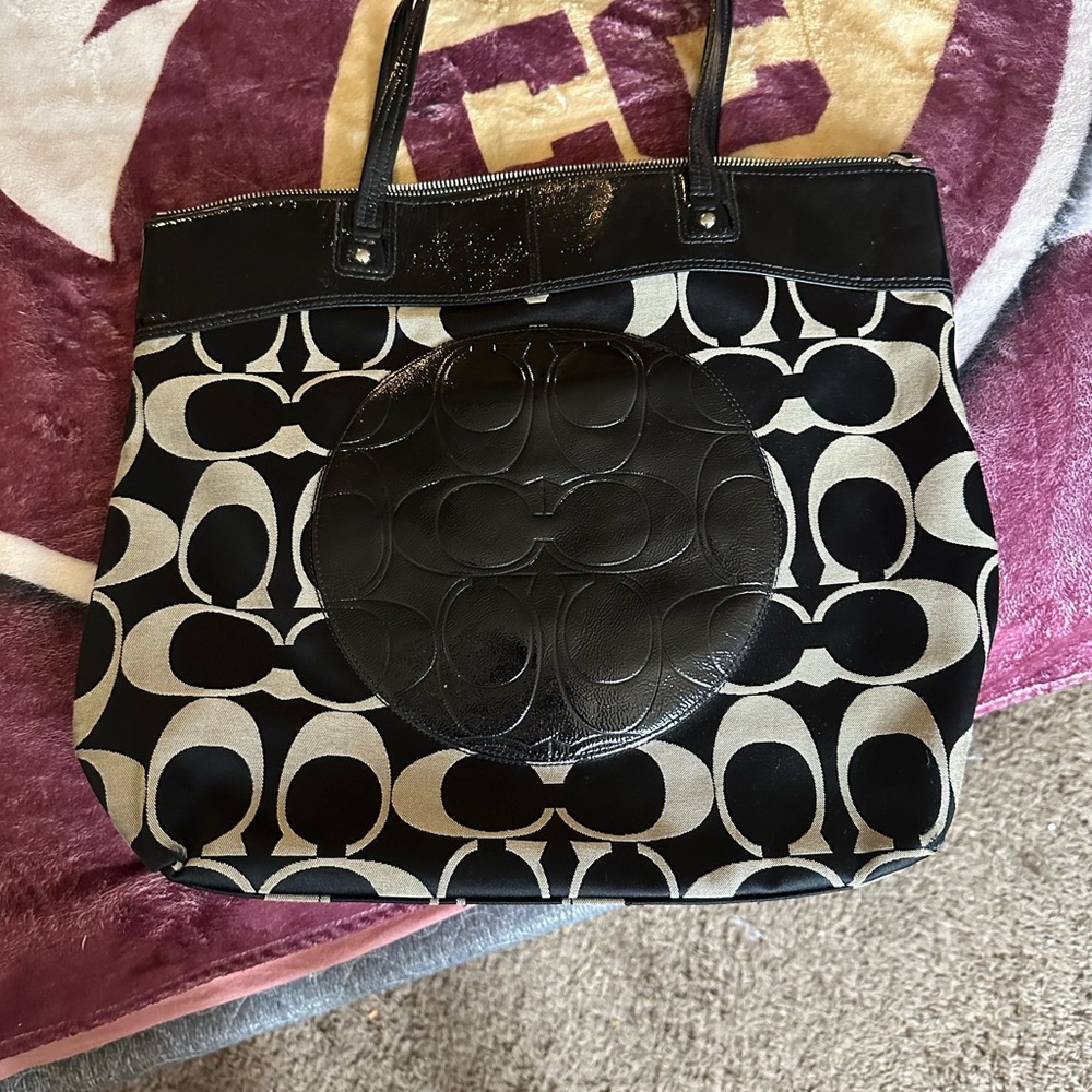 Coach Black and Cream Patterned Tote